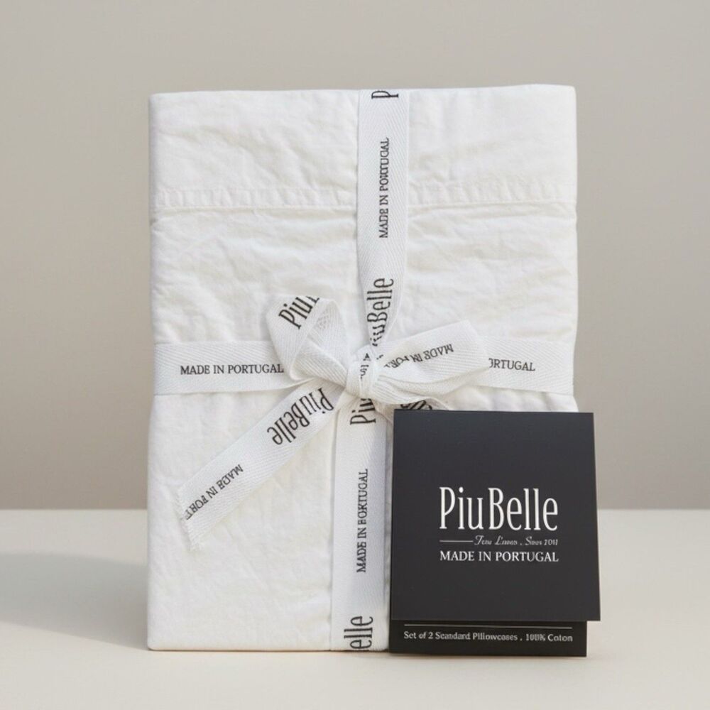 PiuBelle Portugal White Cotton Percale Pillowcases Set of 2 Standard Piu Belle